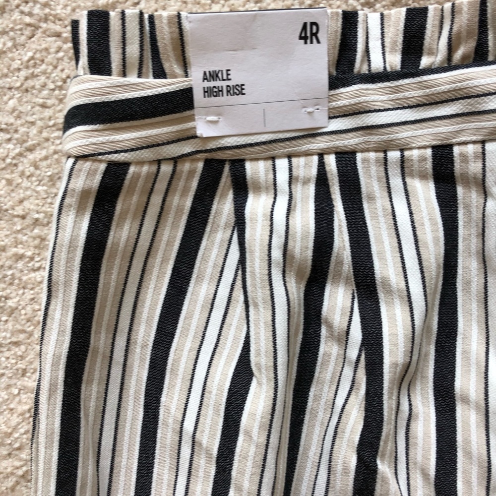 Express High Rise Ankle Striped Paperbag Pants Trousers White Black New Hi Waist - Picture 12 of 13